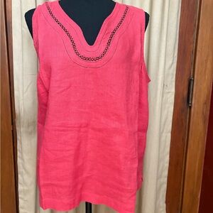 J. Jill Coral Sleeveless Top with Embroidered Detail